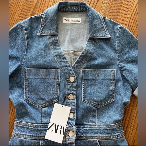 Zara COLLARED DENIM MINI DRESS - Picture 6 of 10